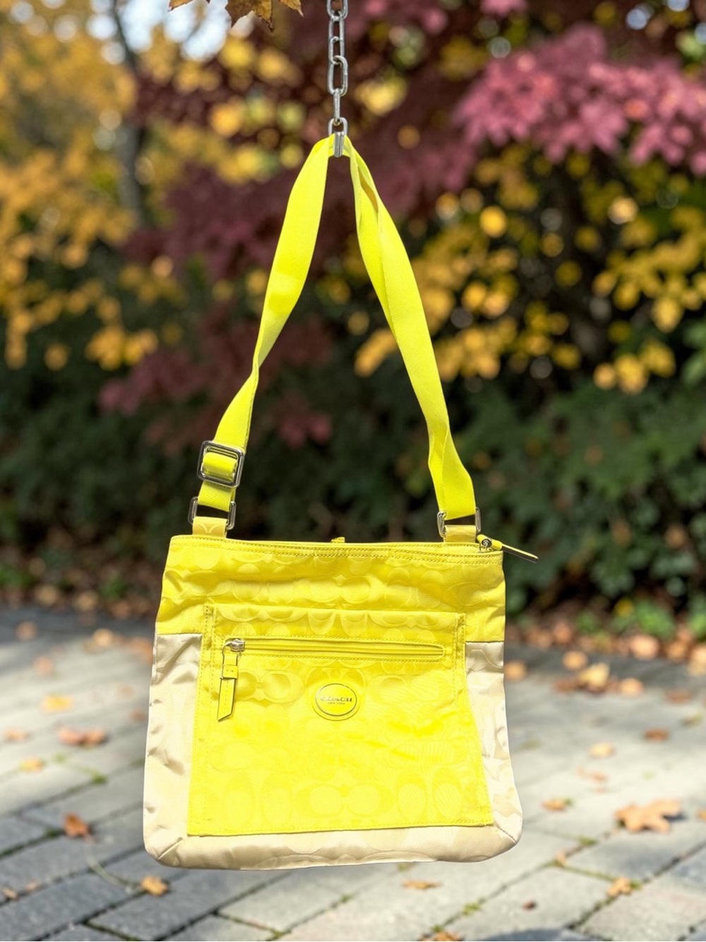 Coach Yellow Nylon Signature Crossbody with Cream Trim